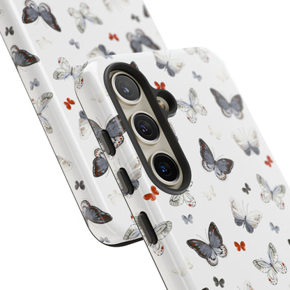 Funda para Samsung con diseño de mariposas: elegante funda protectora monocromática con detalles en rojo