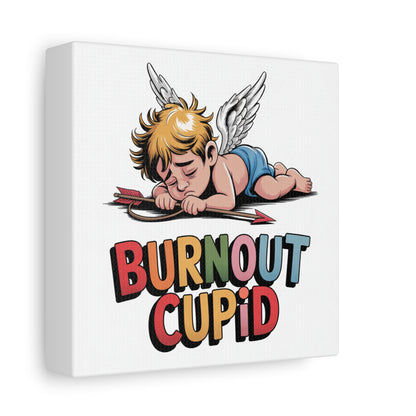 Burnout Cupid Matte Canvas Wall Art — Tired Cupid Illustration for Valentine’s Day, Self-Care & Humor