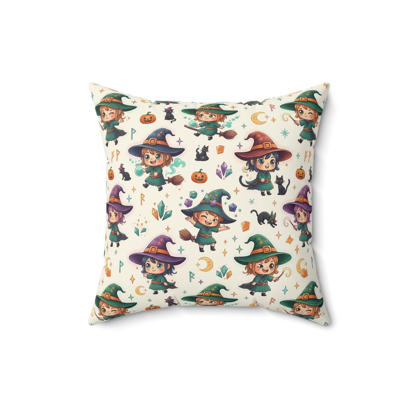 Cute Witch Pattern Decorative Throw Pillow – Halloween Kids Room Accent