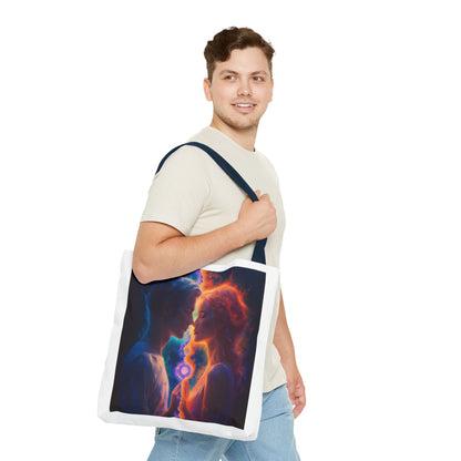 Cosmic Lovers Tote Bag — Flame & Ice Couple Art AOP
