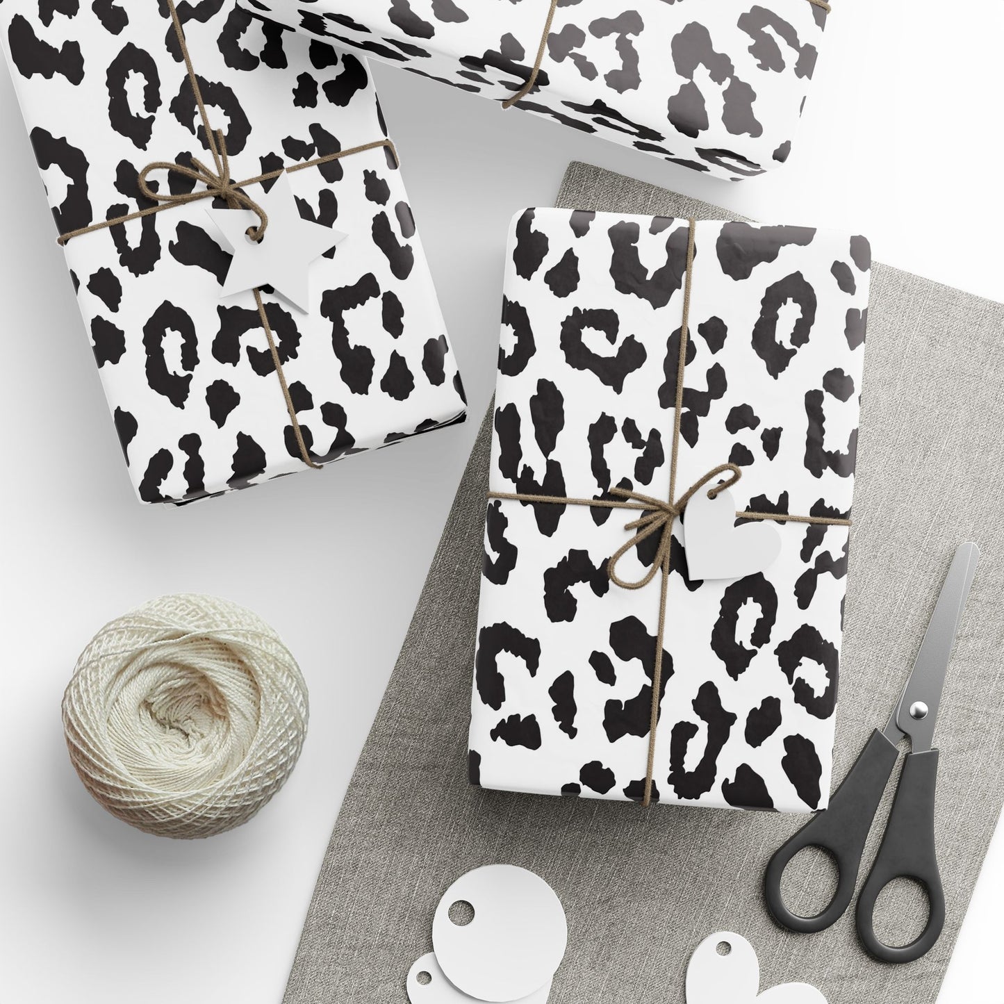 Leopard Print Wrapping Paper Roll — Black & White Animal Pattern Gift Wrap