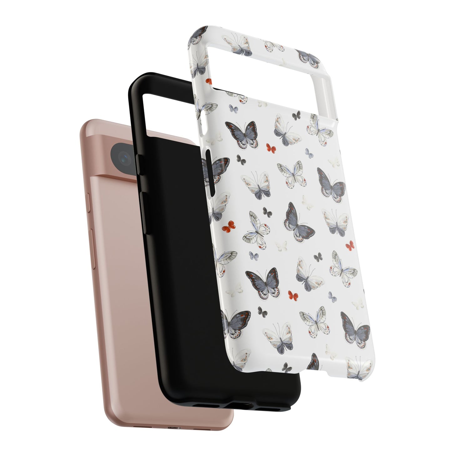 Google Butterfly Pattern Tough Phone Case — White Floral Protective Cover