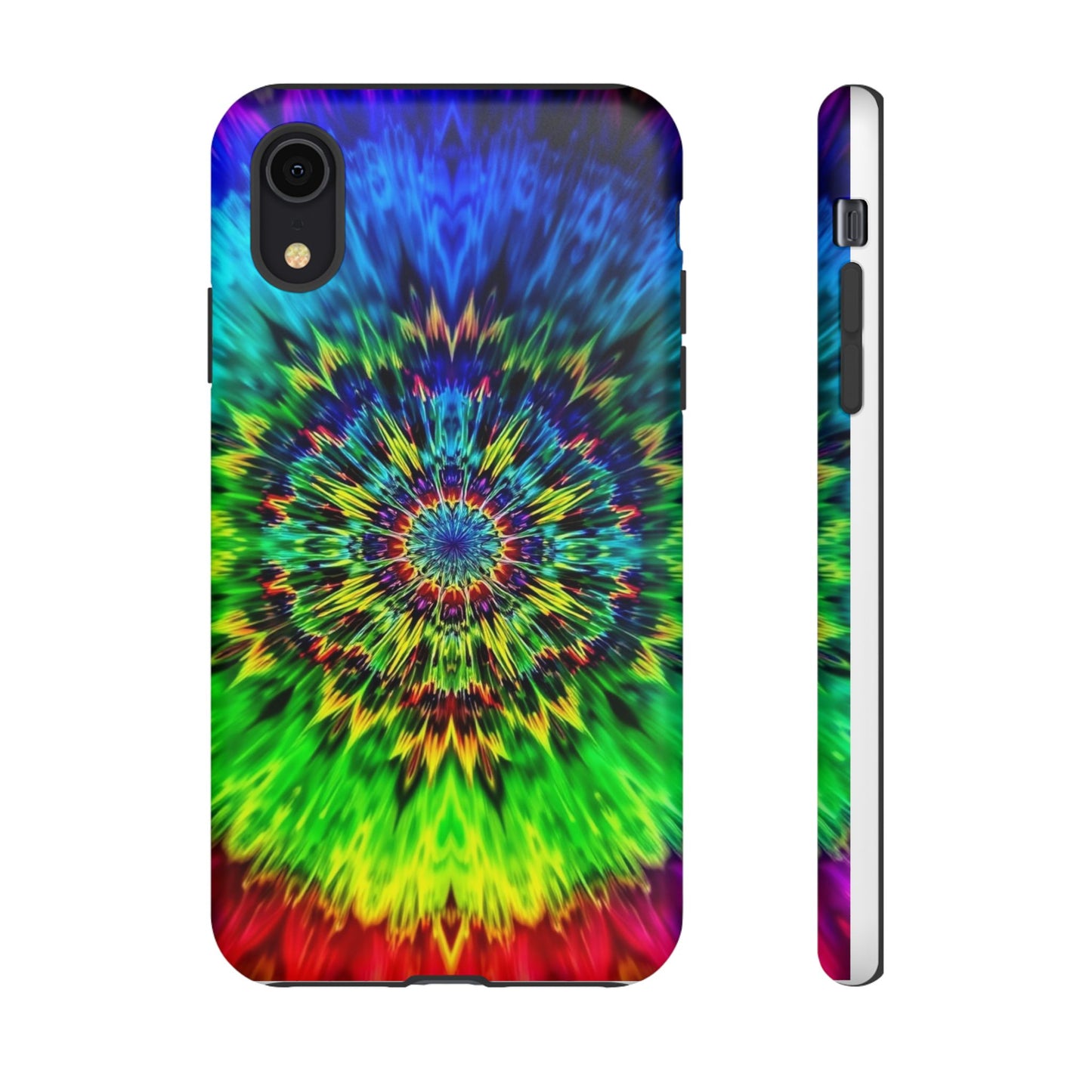 Funda resistente para teléfono con diseño de mandala psicodélico: protección vibrante con efecto tie-dye