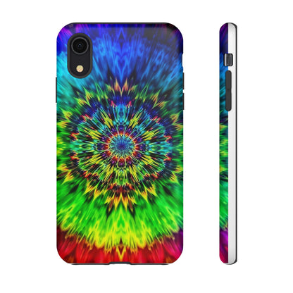 Funda resistente para teléfono con diseño de mandala psicodélico: protección vibrante con efecto tie-dye