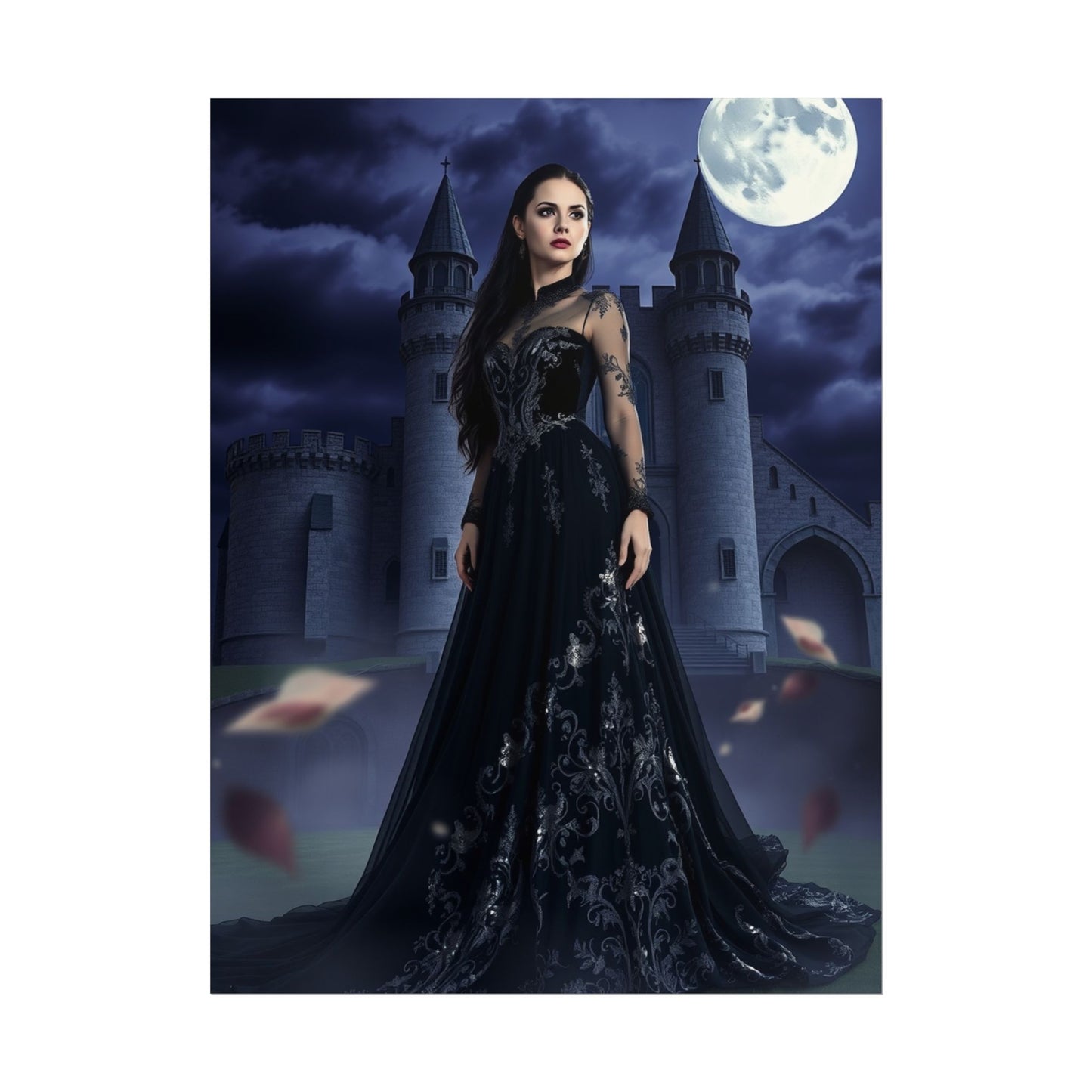Gothic Moonlit Castle Poster — Dark Fantasy Woman Wall Art