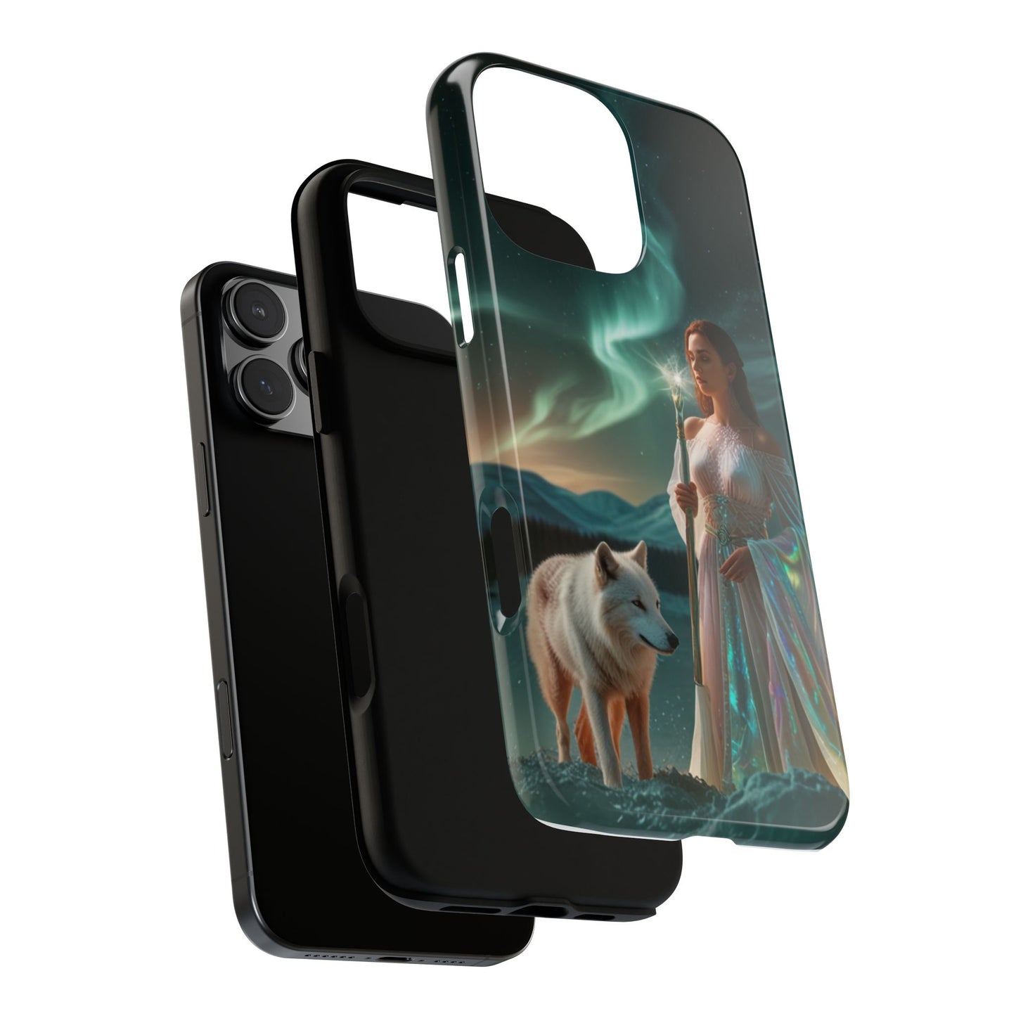iPhone Mystic Guardian Phone Case — Aurora Wolf Woman Protective Cover