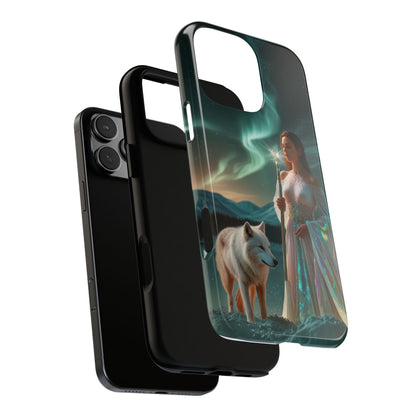 iPhone Mystic Guardian Phone Case — Aurora Wolf Woman Protective Cover