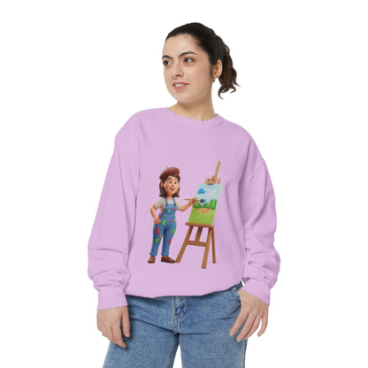 Painter Girl Sweatshirt — Cute Artist Painting Crewneck