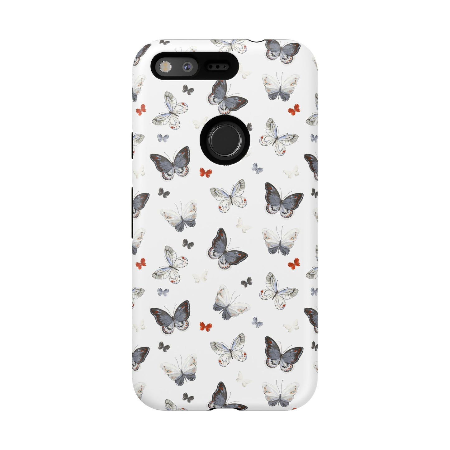 Google Butterfly Pattern Tough Phone Case — White Floral Protective Cover