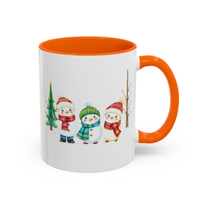 Christmas Snowman Mug — Cute Holiday Coffee Cup with Festive Tree & Snowmen (11/15oz)