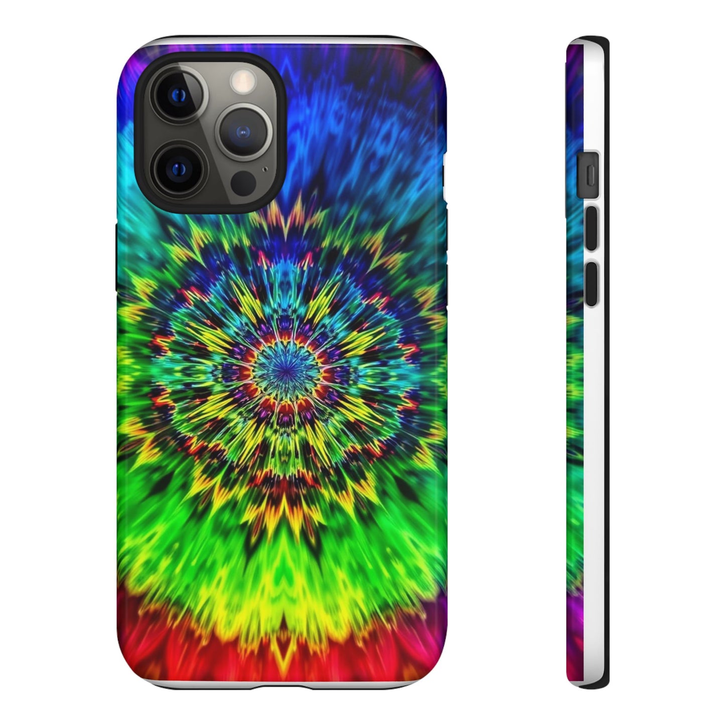 Funda resistente para teléfono con diseño de mandala psicodélico: protección vibrante con efecto tie-dye