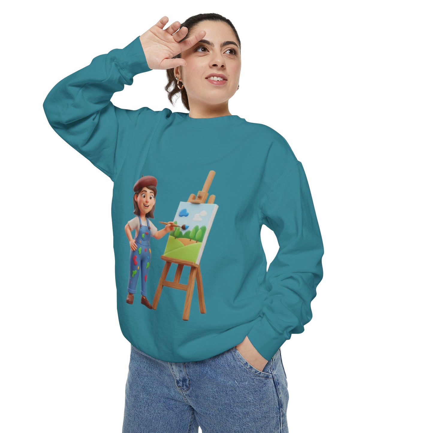 Painter Girl Sweatshirt — Cute Artist Painting Crewneck