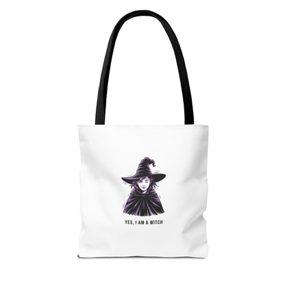 Witch Illustration Tote Bag — "Yes, I Am a Witch" Halloween Canvas Tote