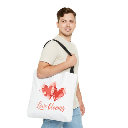 Love Blooms Heart Tote Bag — Floral Valentine Canvas Tote