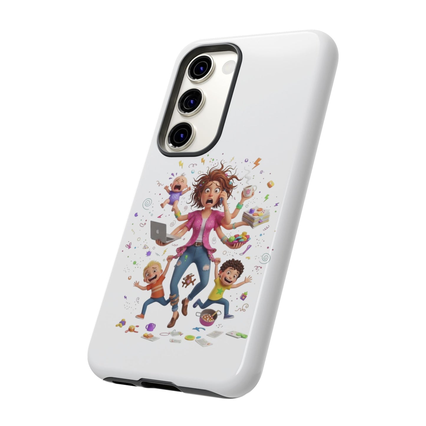 Samsung Mom Life Phone Case — Funny Juggling Mom Illustration Protective Case