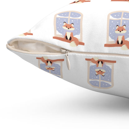 Cozy Window Cat Pattern Pillow — Winter Cat Decorative Throw