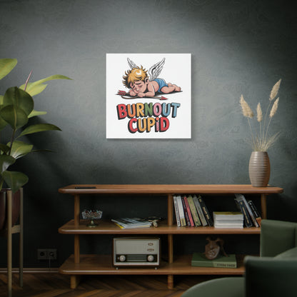 Burnout Cupid Matte Canvas Wall Art — Tired Cupid Illustration for Valentine’s Day, Self-Care & Humor