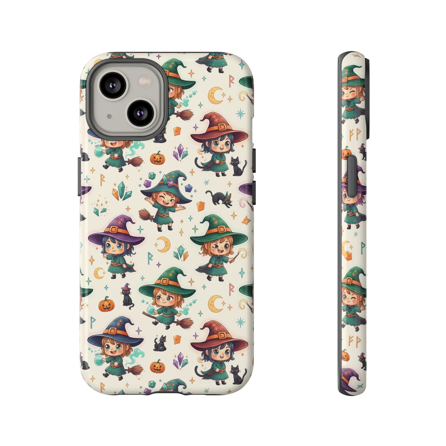 Niedliche iPhone-Handyhülle mit Hexenmuster – Halloween-Kawaii-iPhone-Hülle