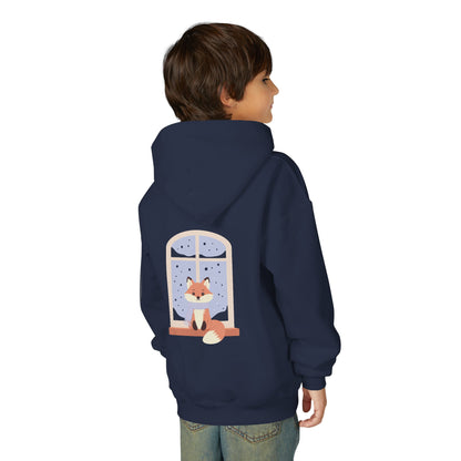 Youth Fox Winter Hoodie - Cute Fox at Window Kids Sweatshirt