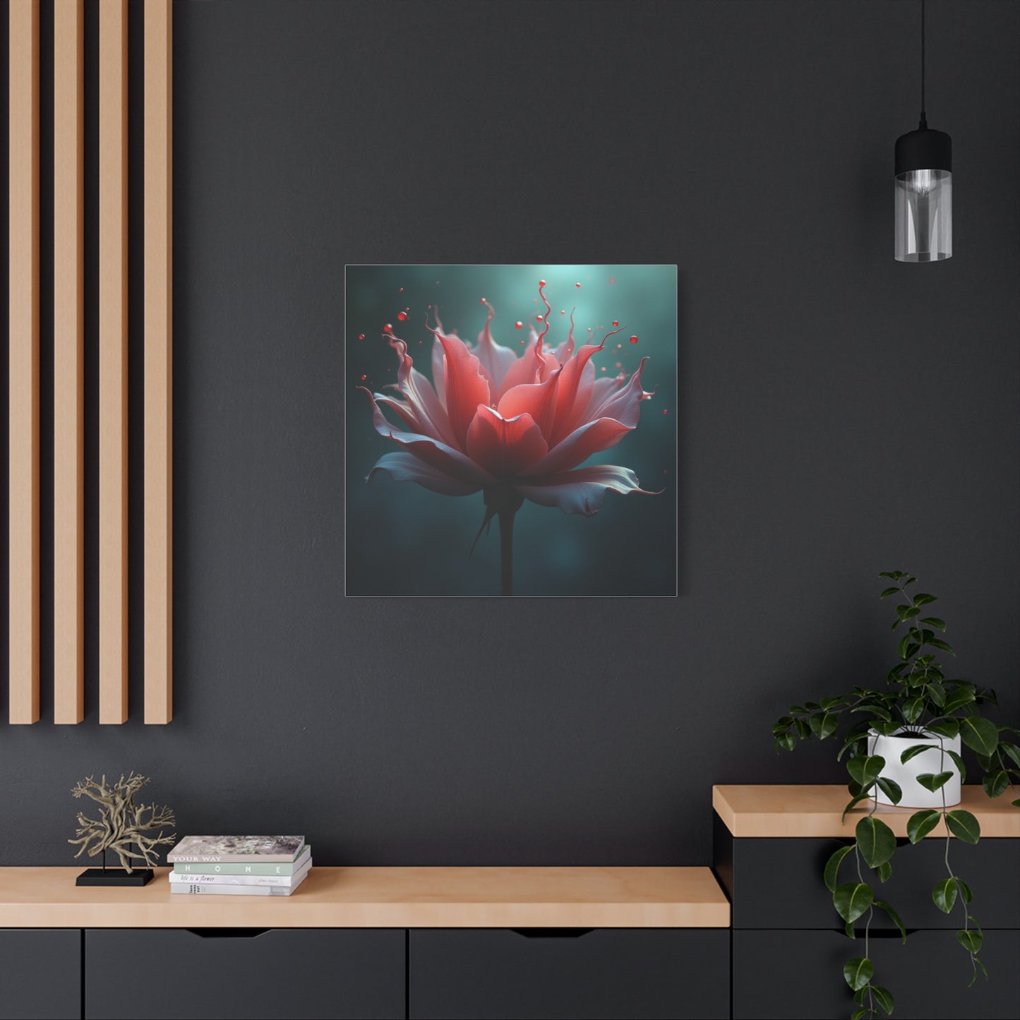 Red Lotus Matte Canvas Wall Art — Stretched 1.25" Floral Print