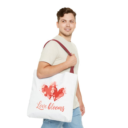 Love Blooms Heart Tote Bag — Floral Valentine Canvas Tote