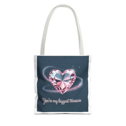 Heart Gem Tote Bag — "You're My Biggest Treasure" Romantic Gemstone Tote