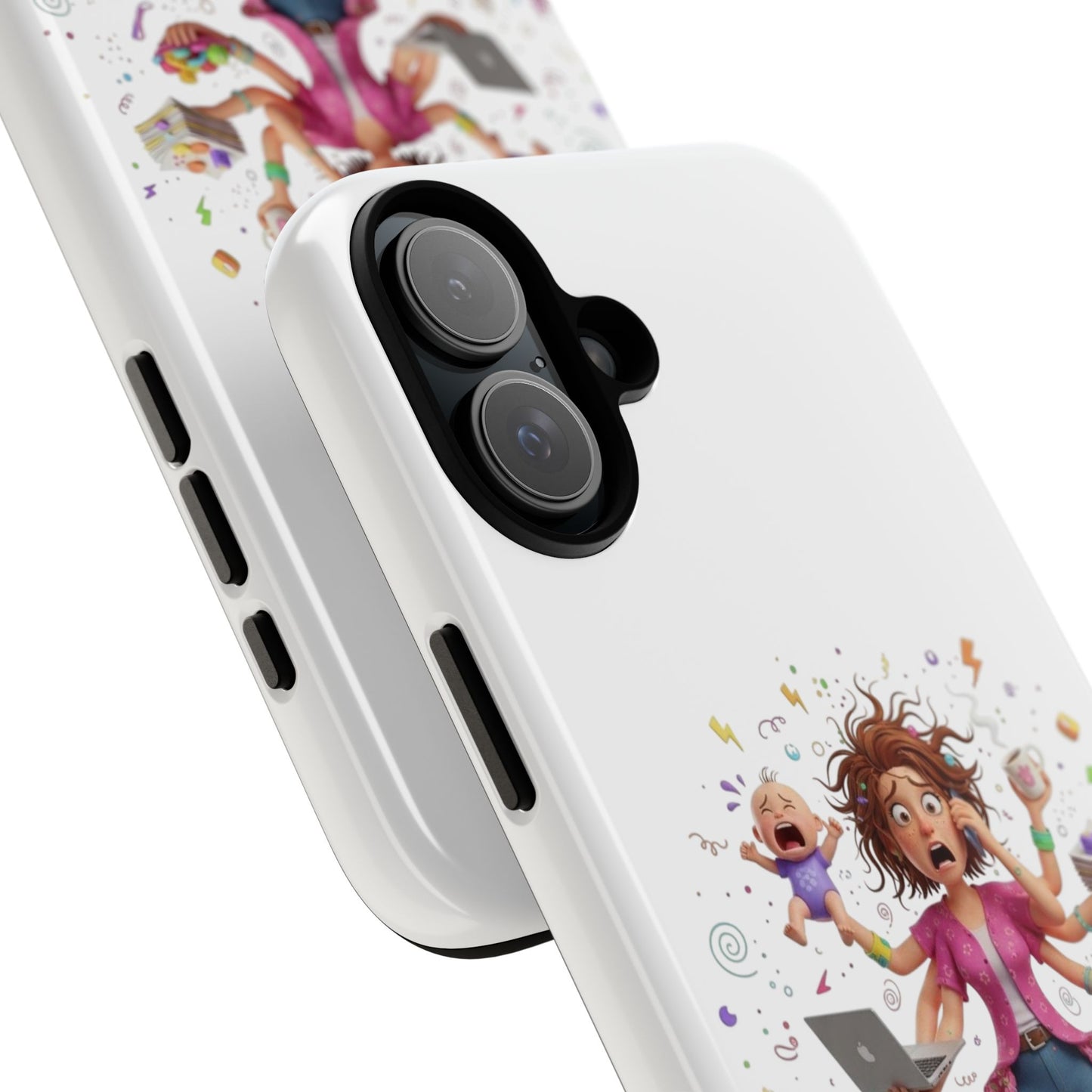 iPhone Phone Case — Hectic Mom Cartoon Design (Multitasking Mother, Kids & Chaos)