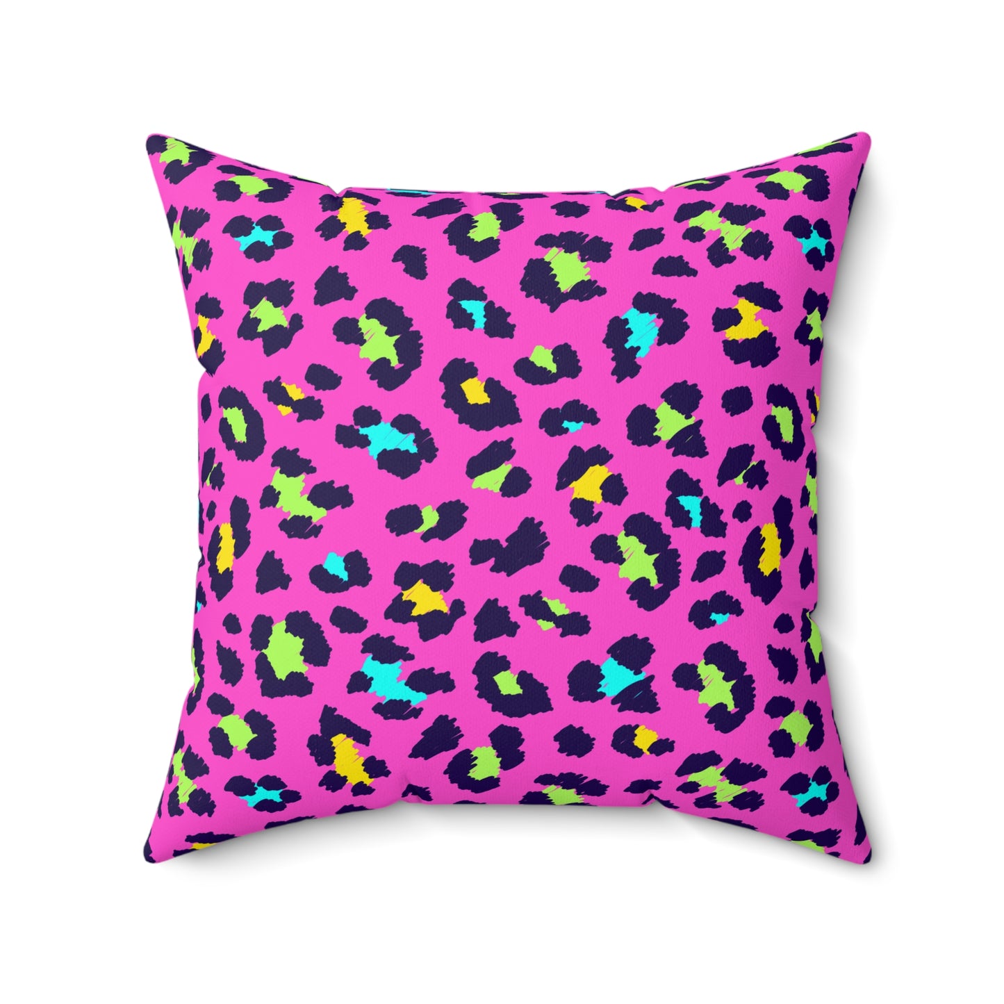 Pink Neon Leopard Print Square Pillow – Bright Animal Print Decorative Cushion