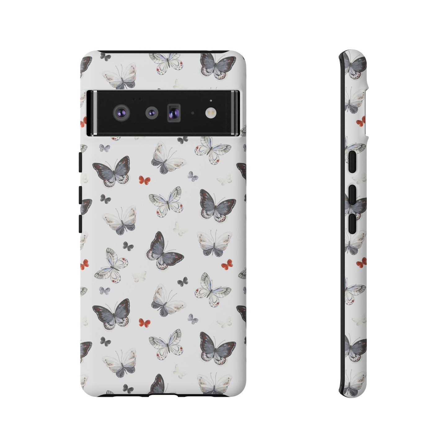 Google Butterfly Pattern Tough Phone Case — White Floral Protective Cover