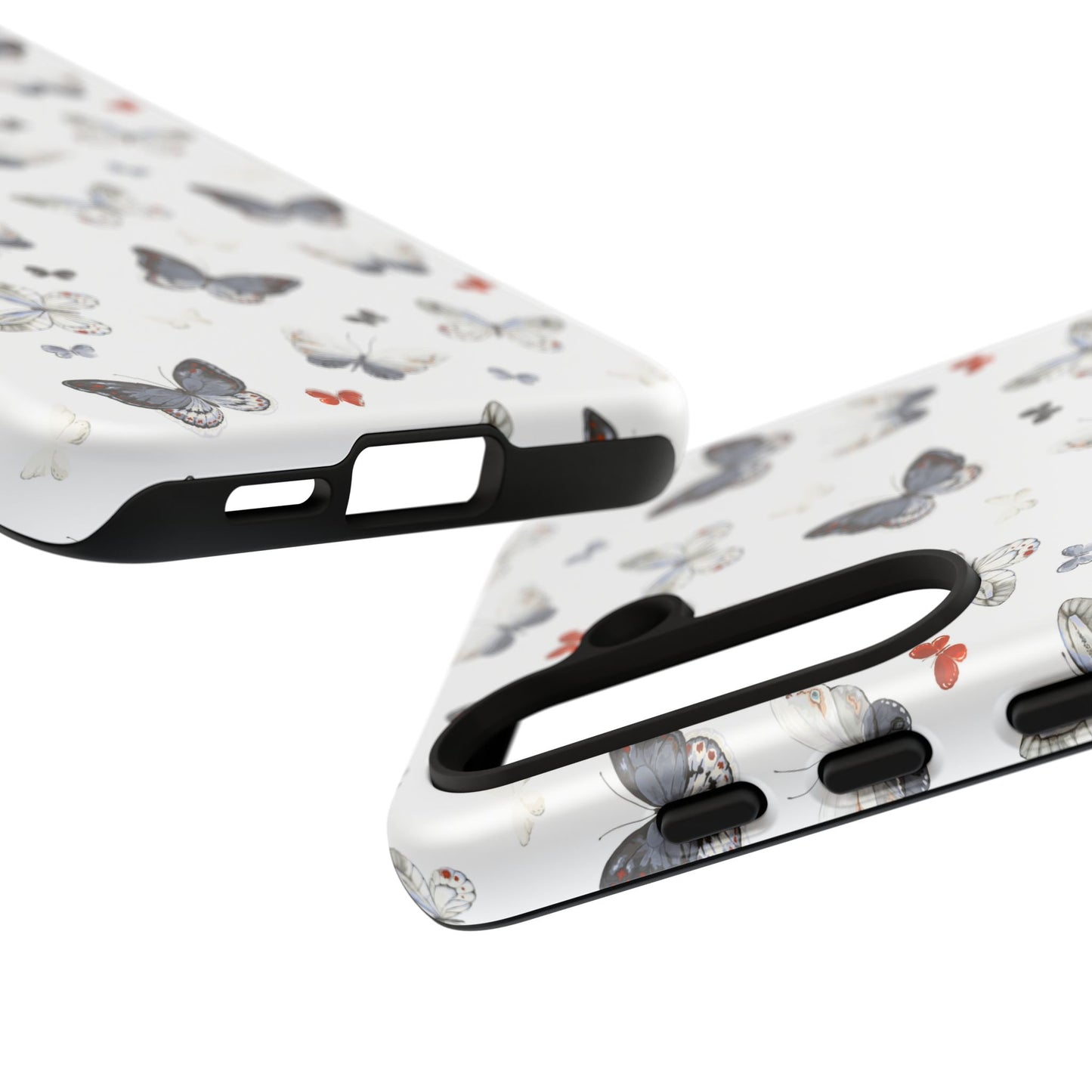 Funda para Samsung con diseño de mariposas: elegante funda protectora monocromática con detalles en rojo