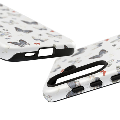 Funda para Samsung con diseño de mariposas: elegante funda protectora monocromática con detalles en rojo