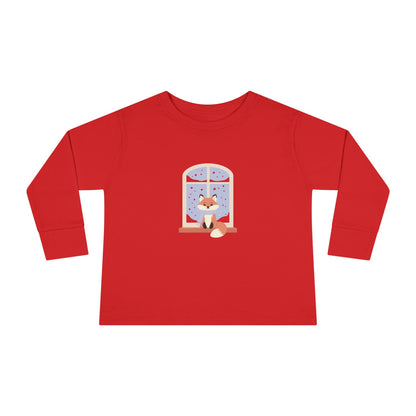 Toddler Long Sleeve Tee — Cozy Fox by Window Winter Sleepy Nursery Shirt
