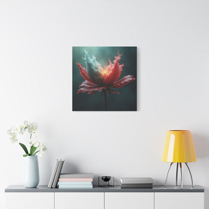 Surreal Bloom Canvas Art — Fiery Red & Teal Flower Matte Stretched Print