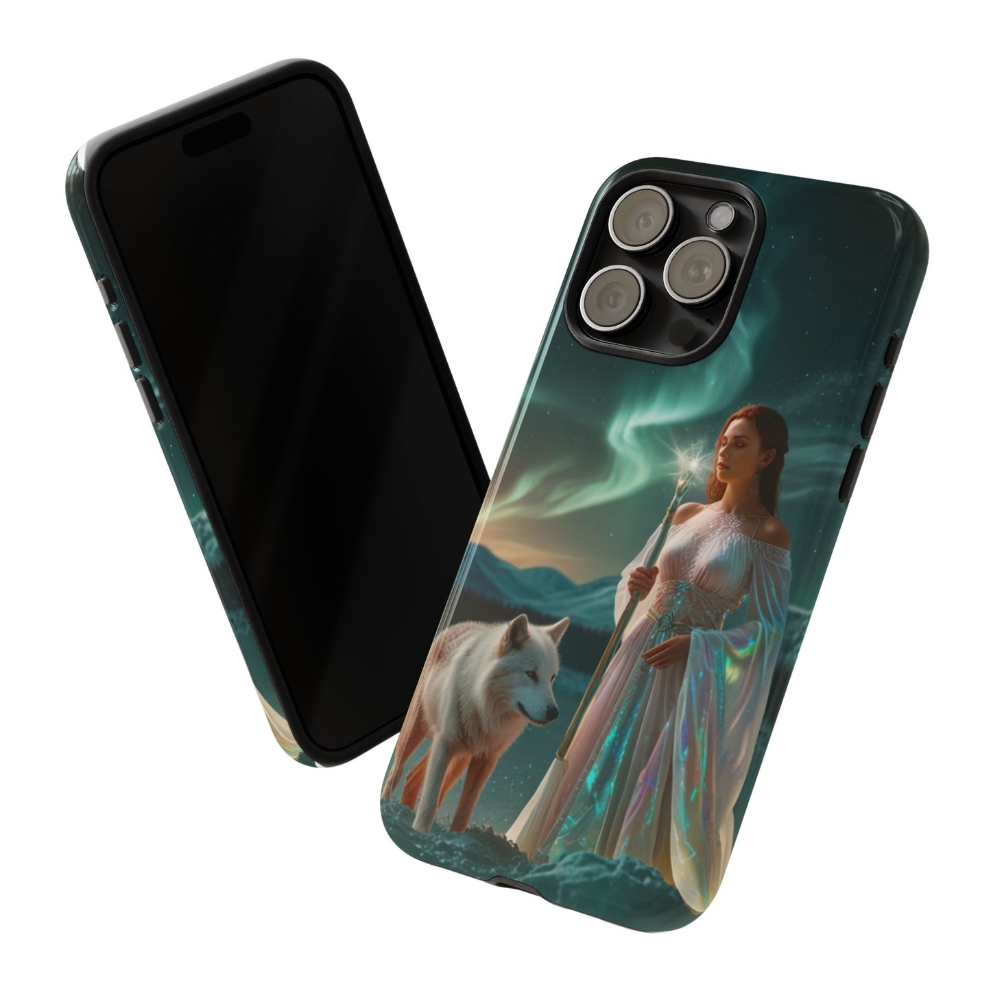 iPhone Mystic Guardian Phone Case — Aurora Wolf Woman Protective Cover