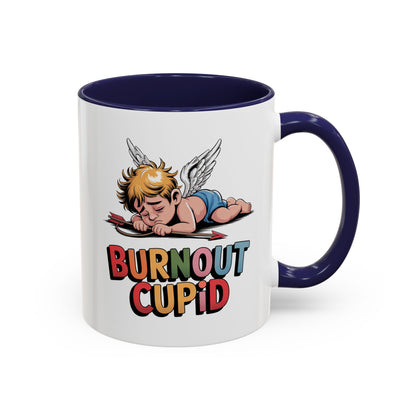 Burnout Cupid Coffee Mug — Cute Tired Cupid Accent Mug (11/15 oz)