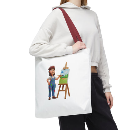 Artist Tote Bag — Painter with Easel Illustrated AOP Tote