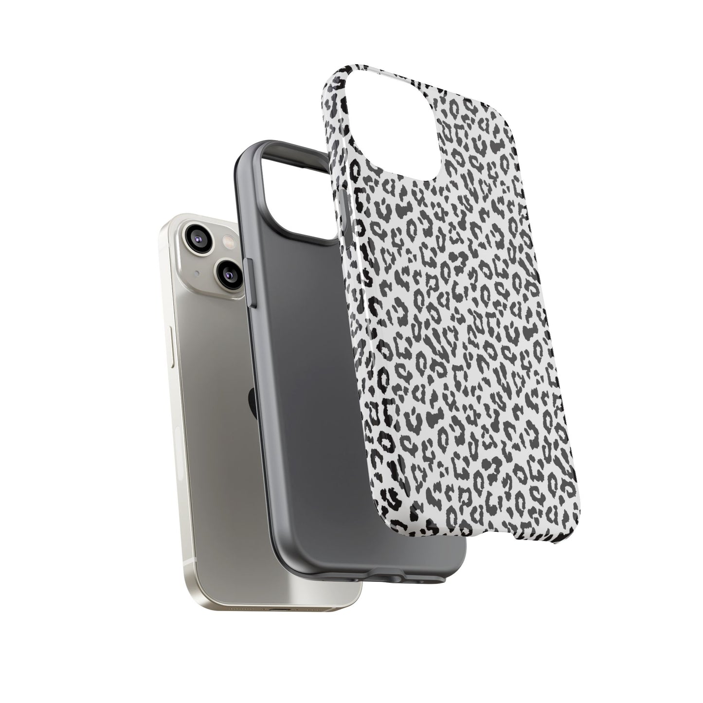 iPhone Leopard Print Tough Phone Case - Black & White Protective Cover