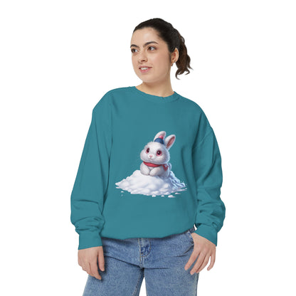 Cute Bunny Sweatshirt — White Bunny on Snow Graphic Crewneck