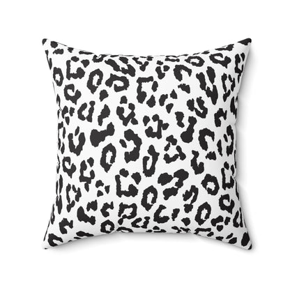 Black & White Leopard Print Square Pillow — Animal Print Decorative Throw Pillow