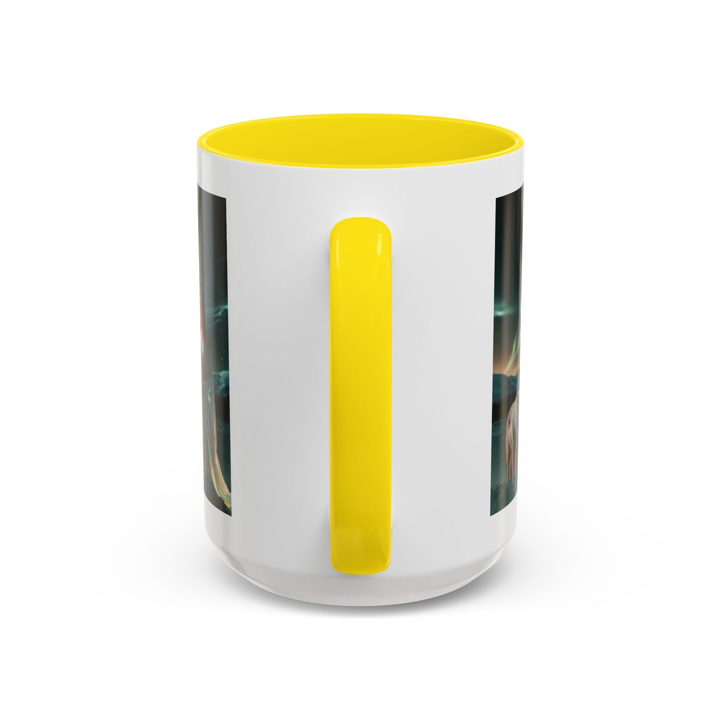 Taza de café Aurora Guardiana — Arte fantástico de mujer con lobo