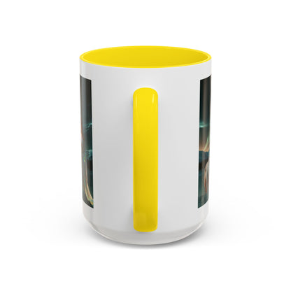 Taza de café Aurora Guardiana — Arte fantástico de mujer con lobo