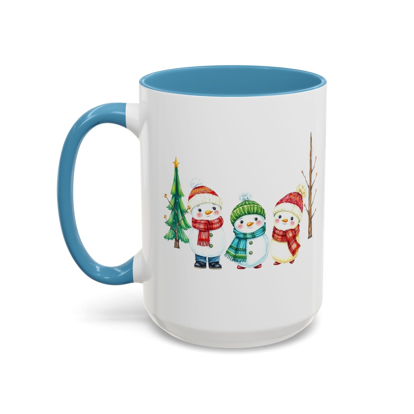 Christmas Snowman Mug — Cute Holiday Coffee Cup with Festive Tree & Snowmen (11/15oz)