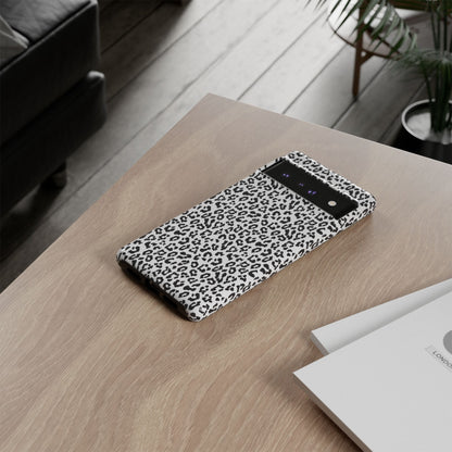 Funda para teléfono con estampado de leopardo de Google: resistente, en blanco y negro