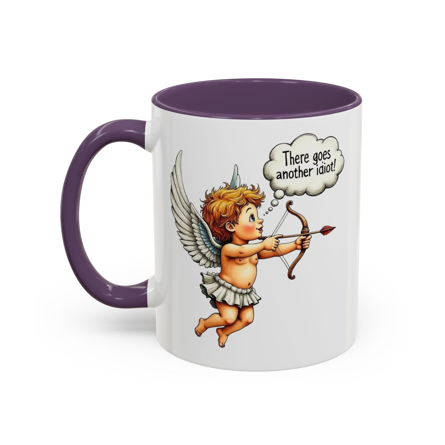 Cupid Coffee Mug — Vintage Cherub Saying "There goes another idiot!" Accent Mug