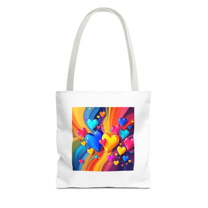 Colorful Heart Burst Tote Bag — Rainbow Love All-Over Print