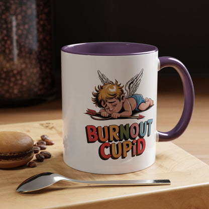 Burnout Cupid Coffee Mug — Cute Tired Cupid Accent Mug (11/15 oz)