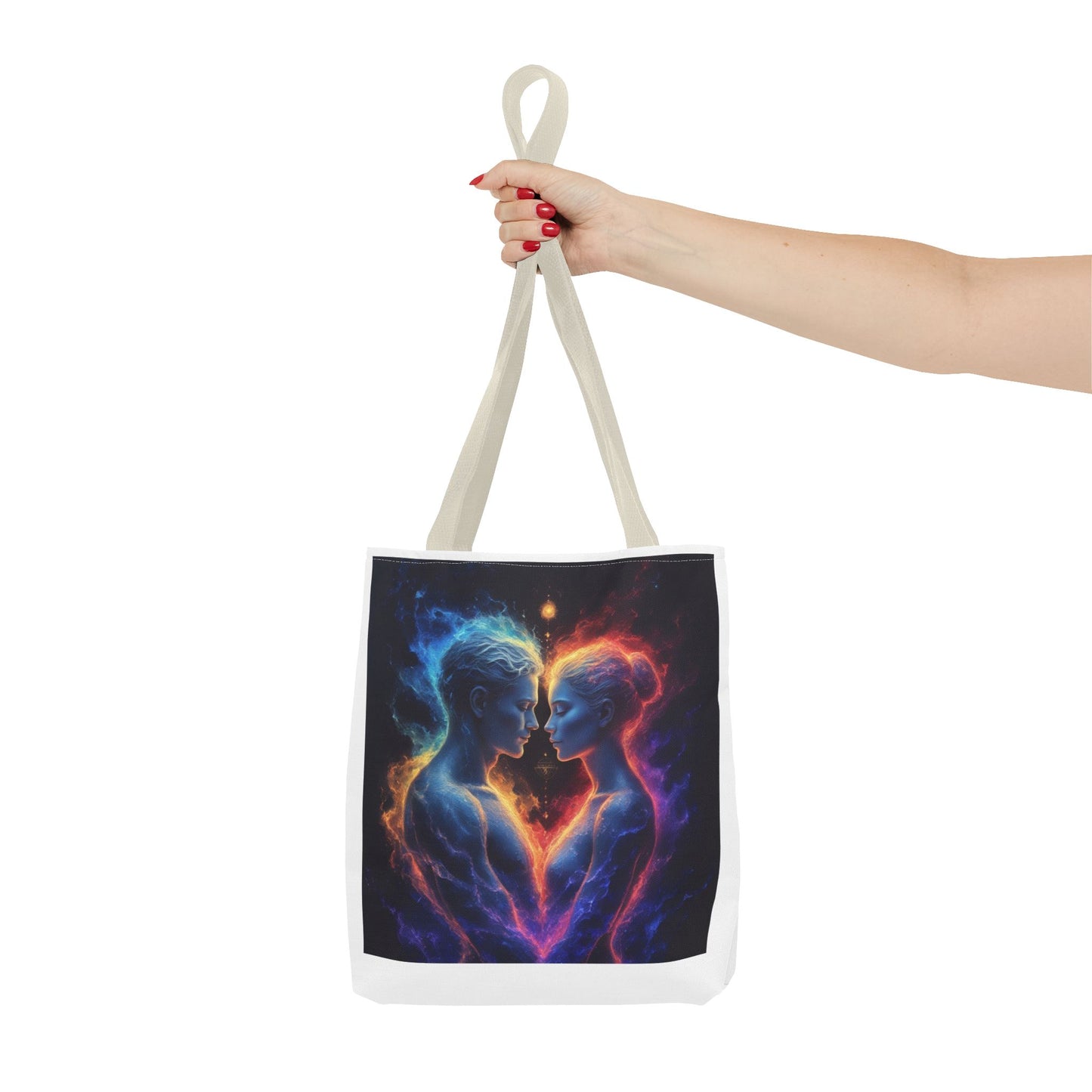 Cosmic Lovers Tote Bag — Neon Fire & Ice Couple Art AOP Tote