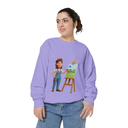 Painter Girl Sweatshirt — Cute Artist Painting Crewneck