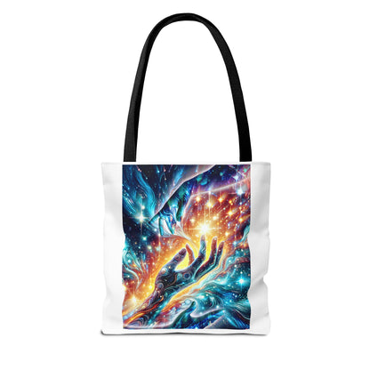 Cosmic Hands Tote Bag — Vibrant Galaxy Art Tote for Everyday, Beach & Gifts