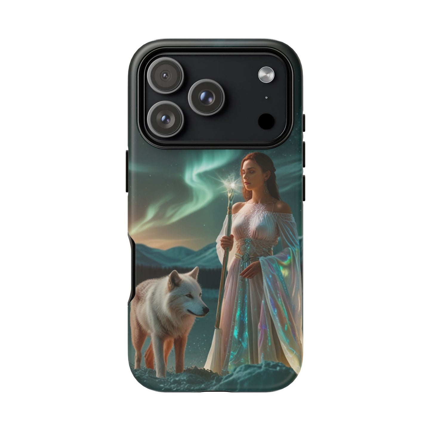 iPhone Mystic Guardian Phone Case — Aurora Wolf Woman Protective Cover
